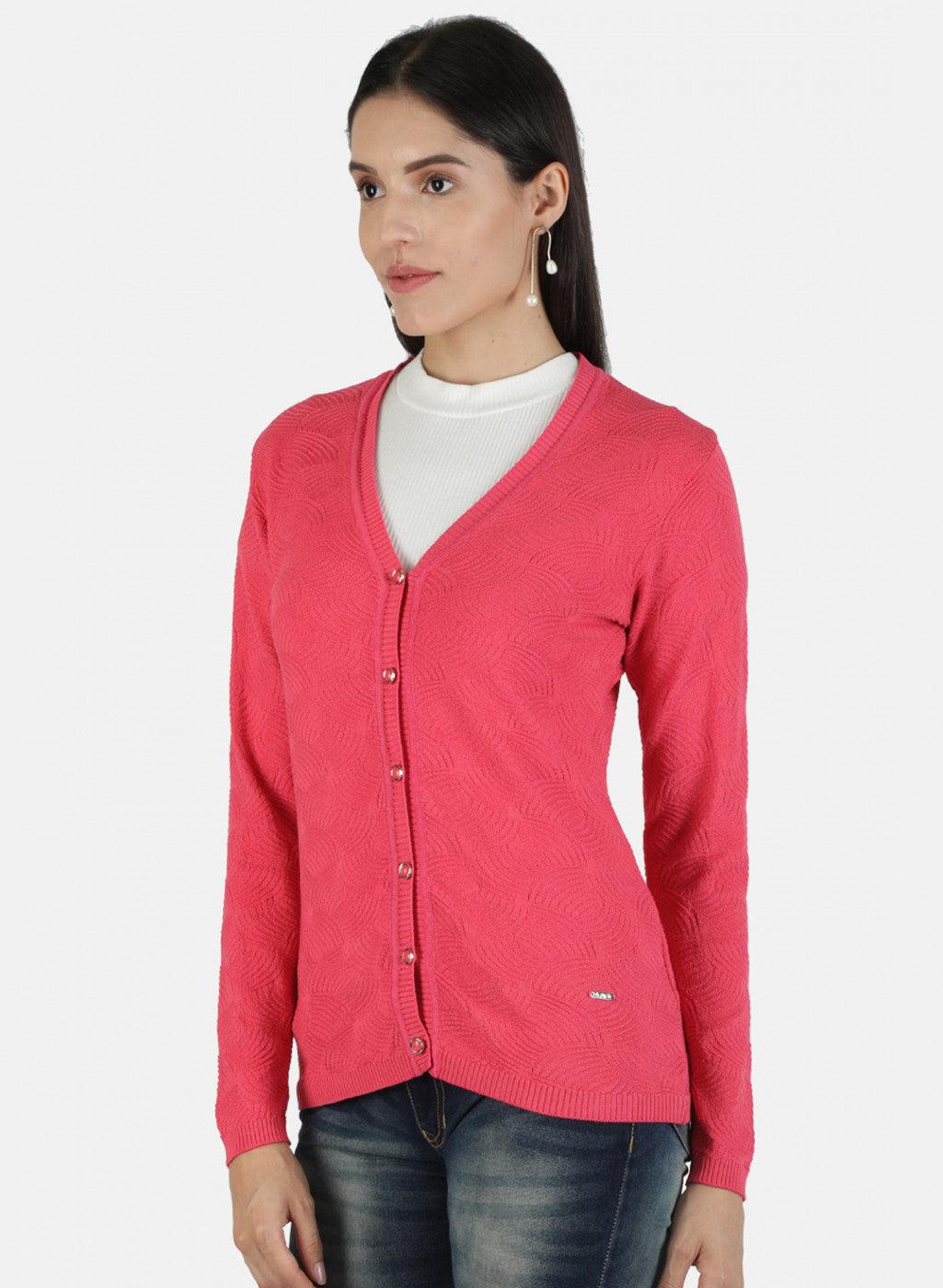 Women Pink Solid Cardigan