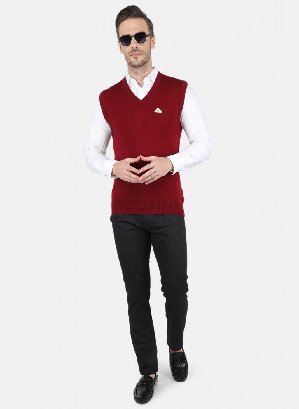 Men Maroon Solid Sweater