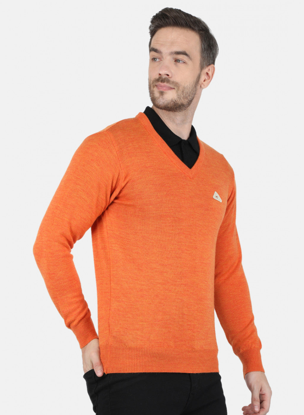 Men Orange Solid Sweater