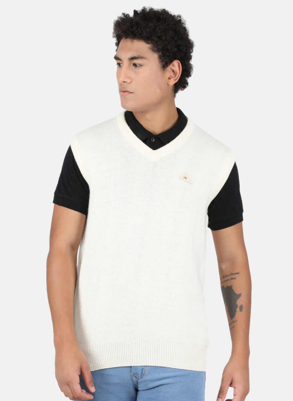 Men White Solid Sweater