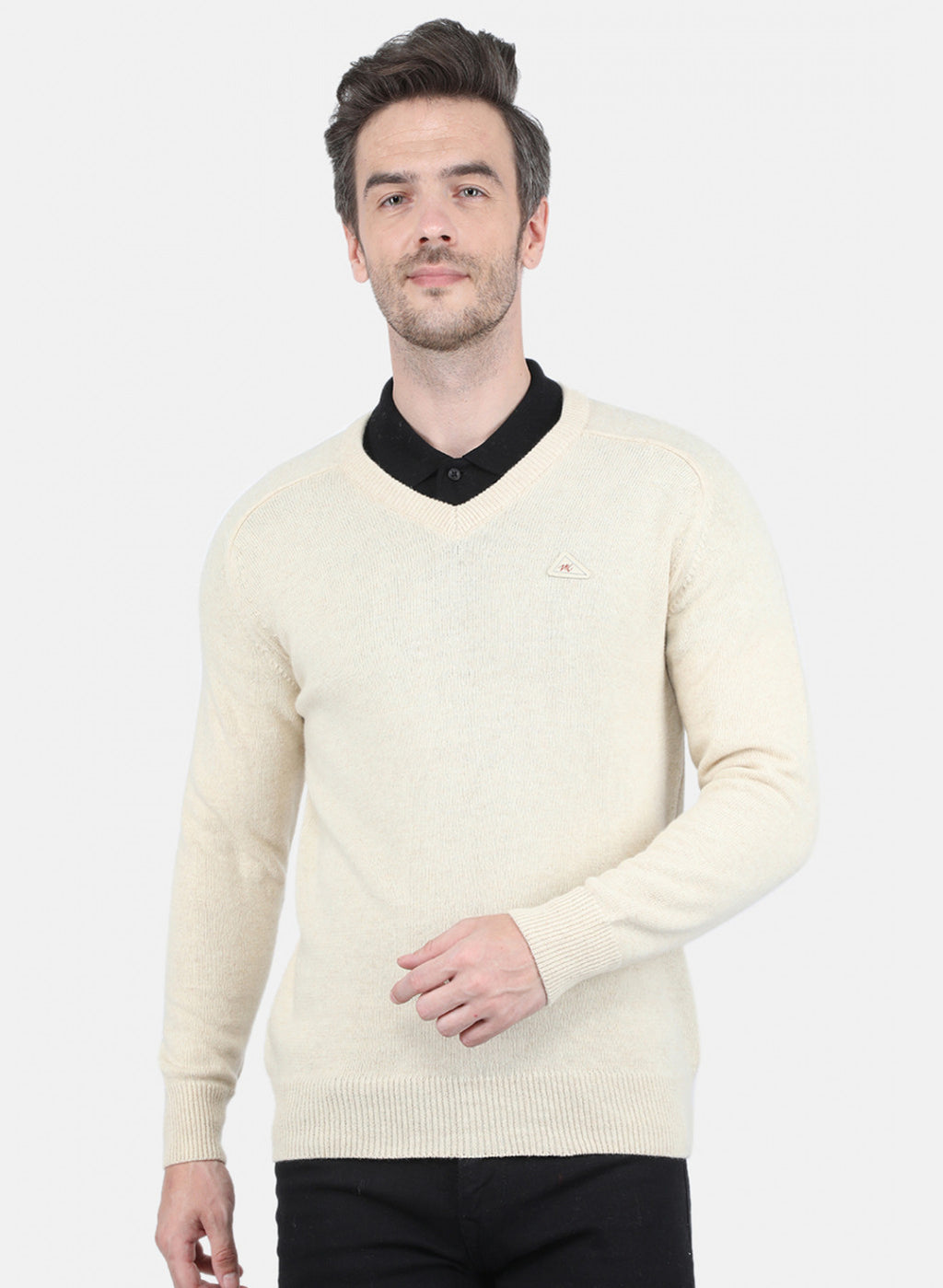 Men Off White Solid Pullover