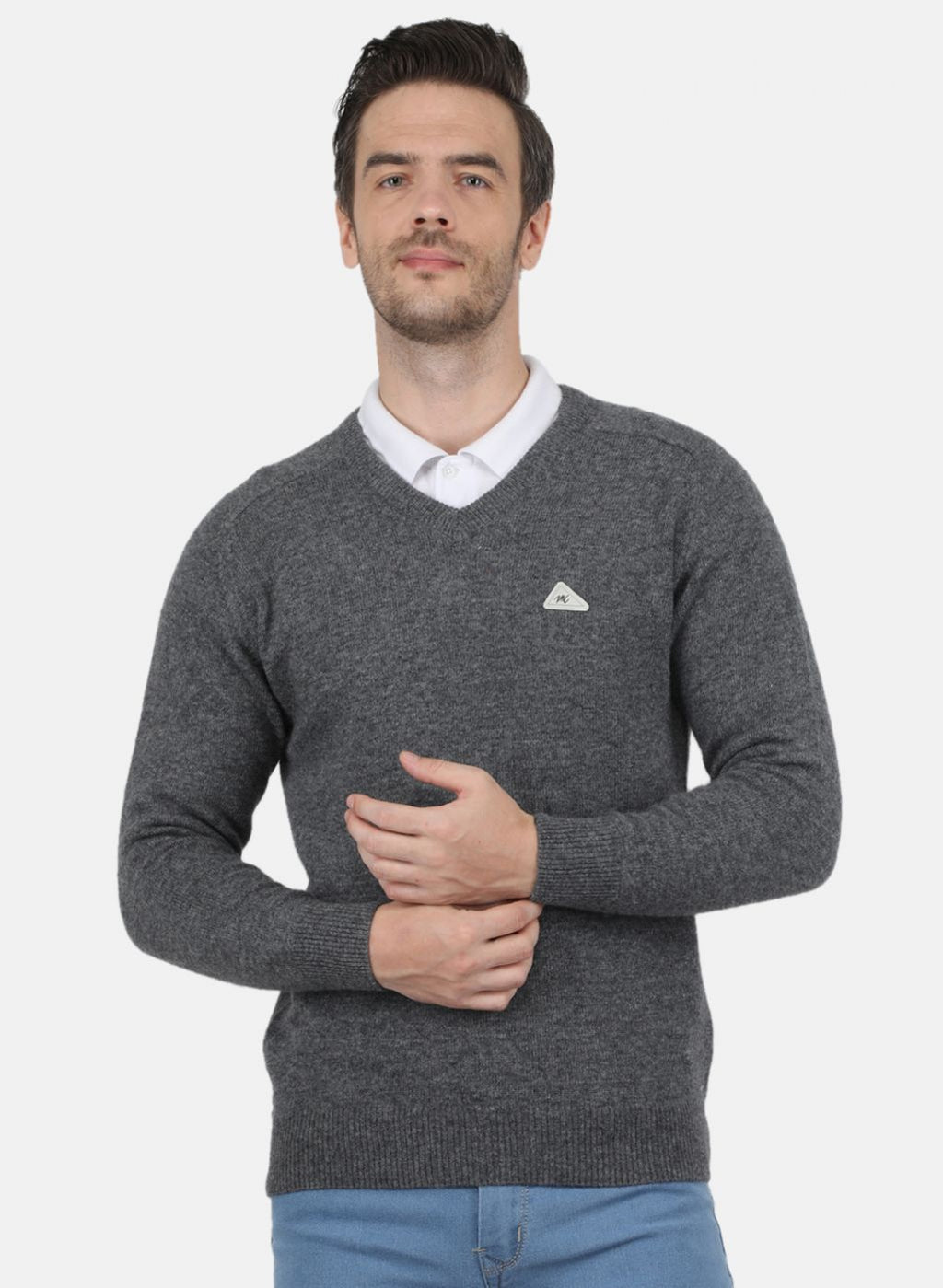 Men Grey Solid Pullover