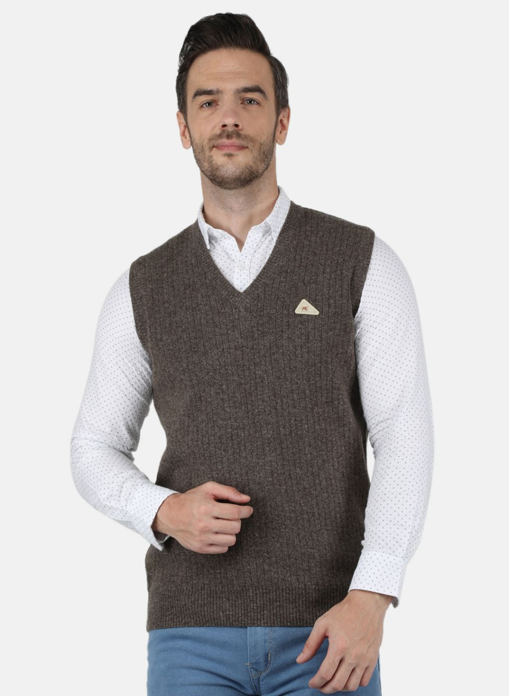 Men Brown Solid Sweater