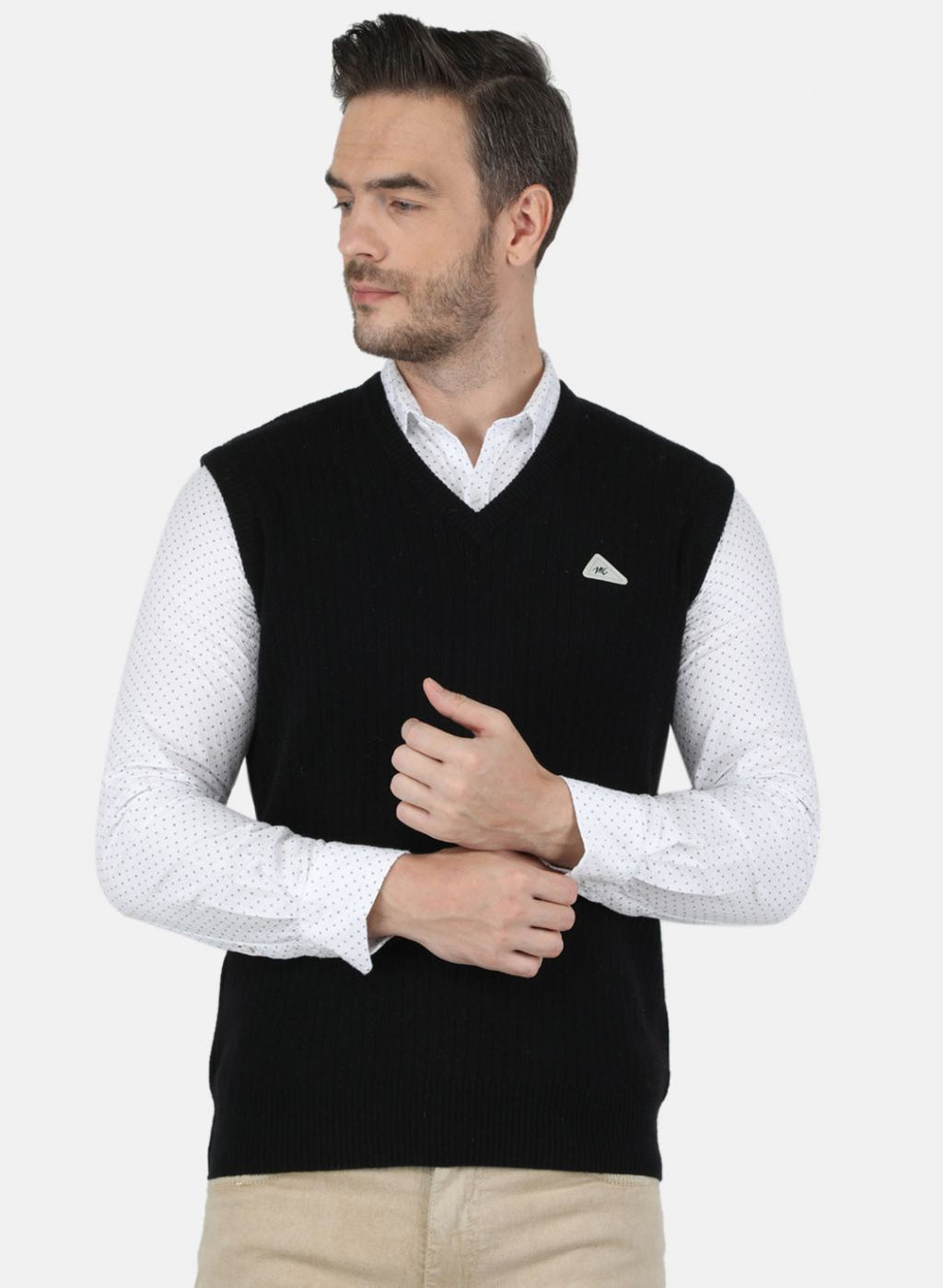 Men Black Solid Sweater
