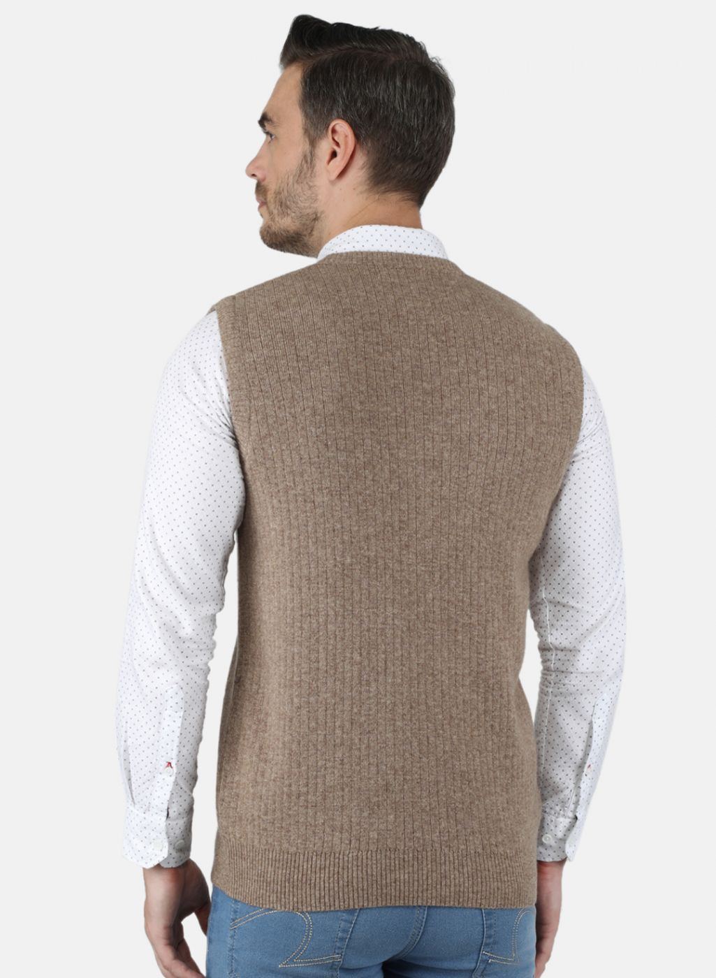 Men Beige Solid Sweater