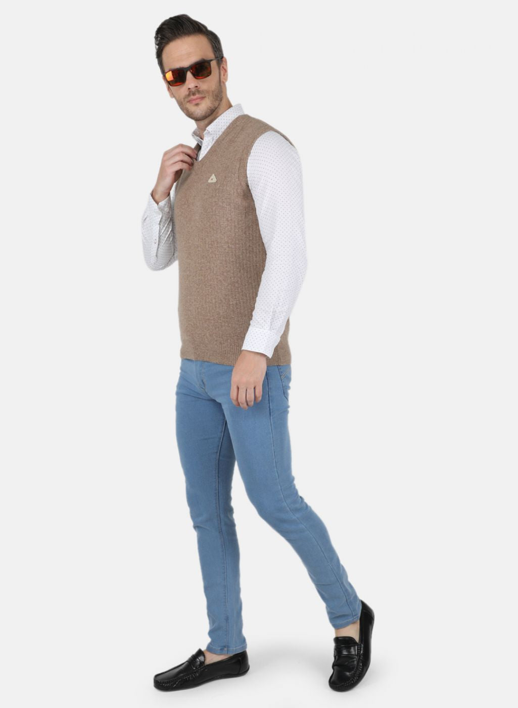 Men Beige Solid Sweater