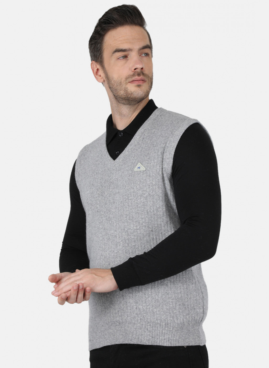 Men Grey Solid Sweater