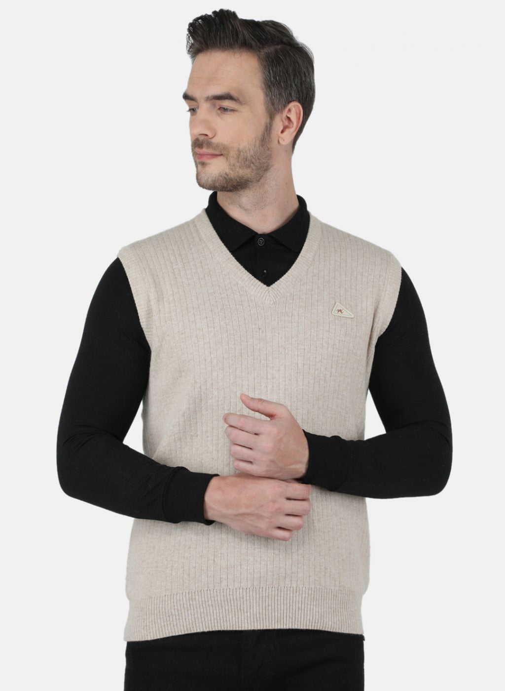 Men Beige Solid Sweater