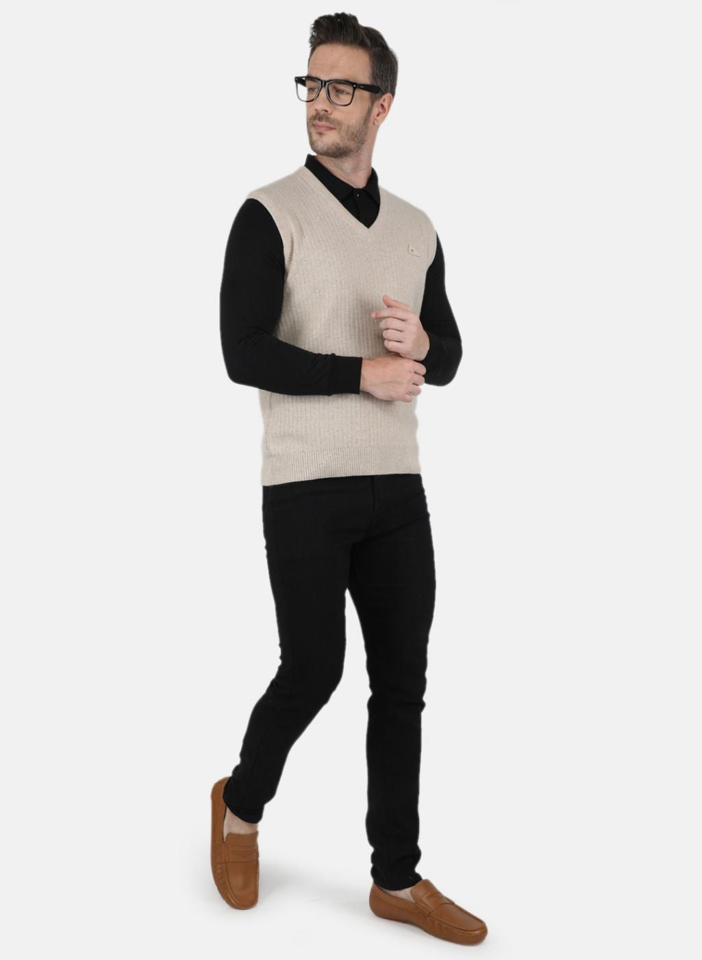 Men Beige Solid Sweater