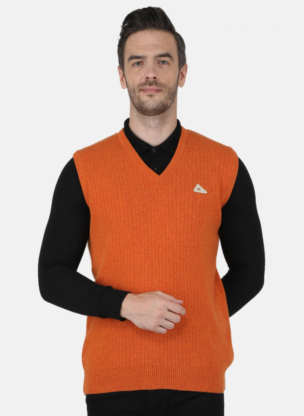 Men Orange Solid Sweater