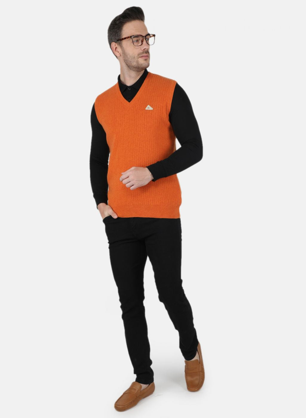 Men Orange Solid Sweater