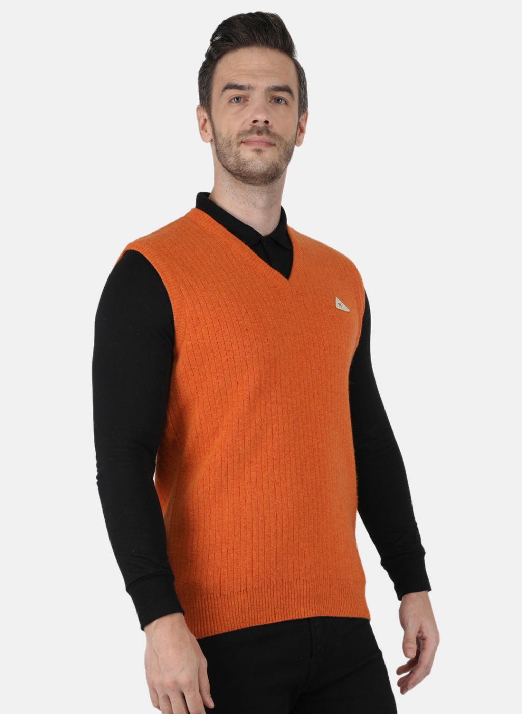 Men Orange Solid Sweater