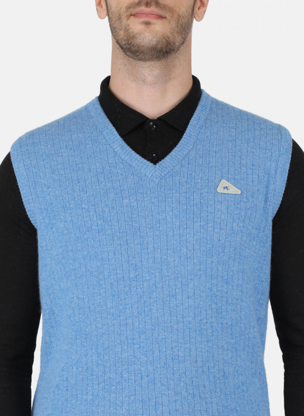 Men Blue Solid Sweater