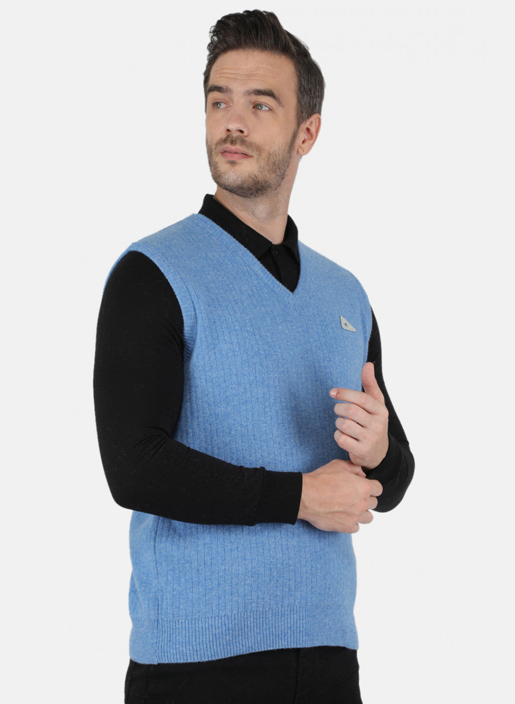 Men Blue Solid Sweater