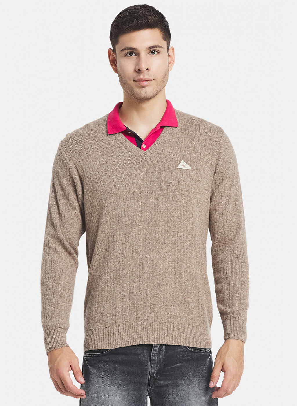 Men Beige Solid Pullover