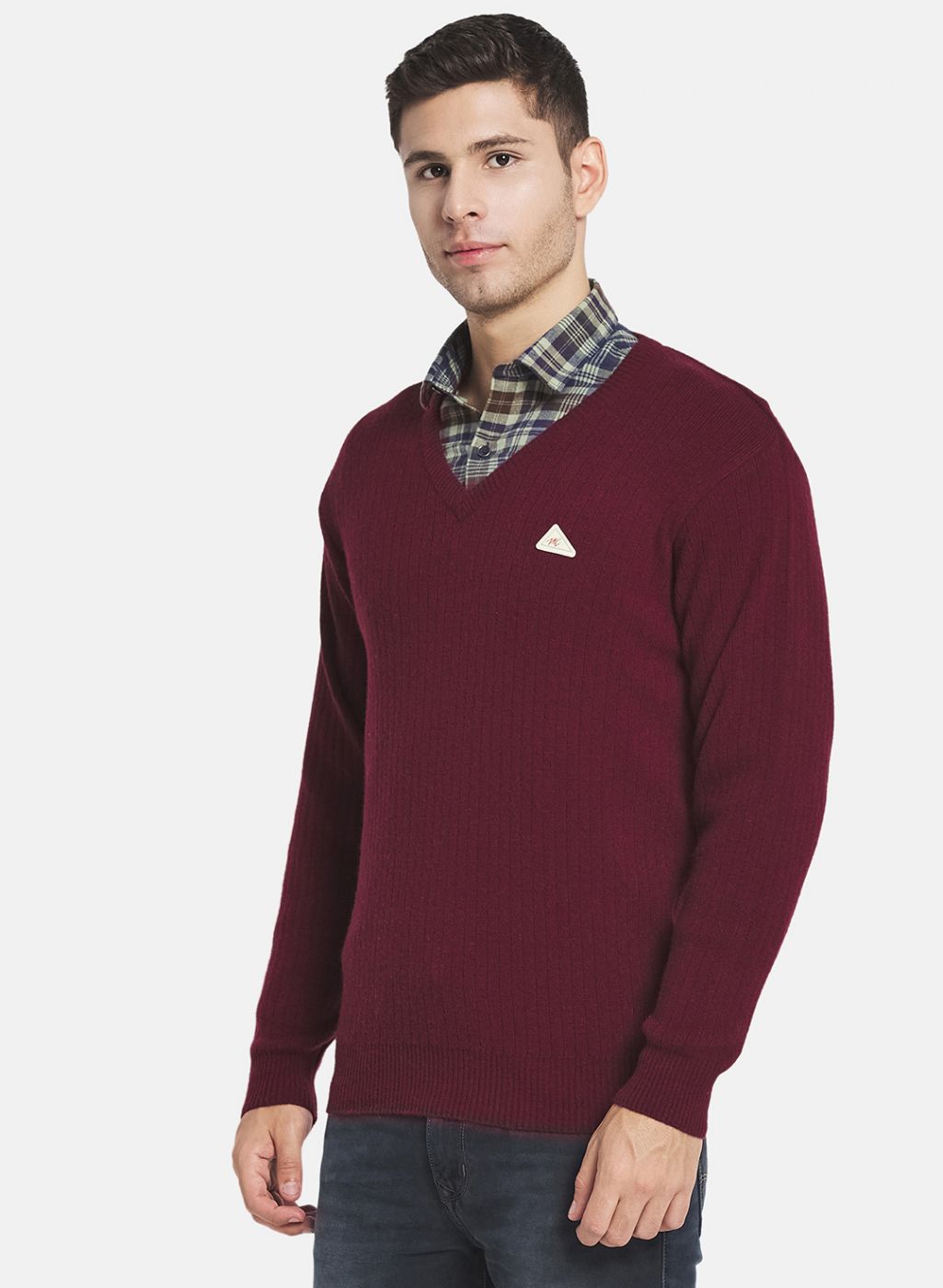Men Maroon Solid Pullover