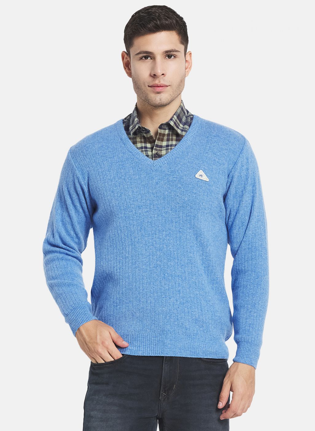 Men Blue Solid Pullover