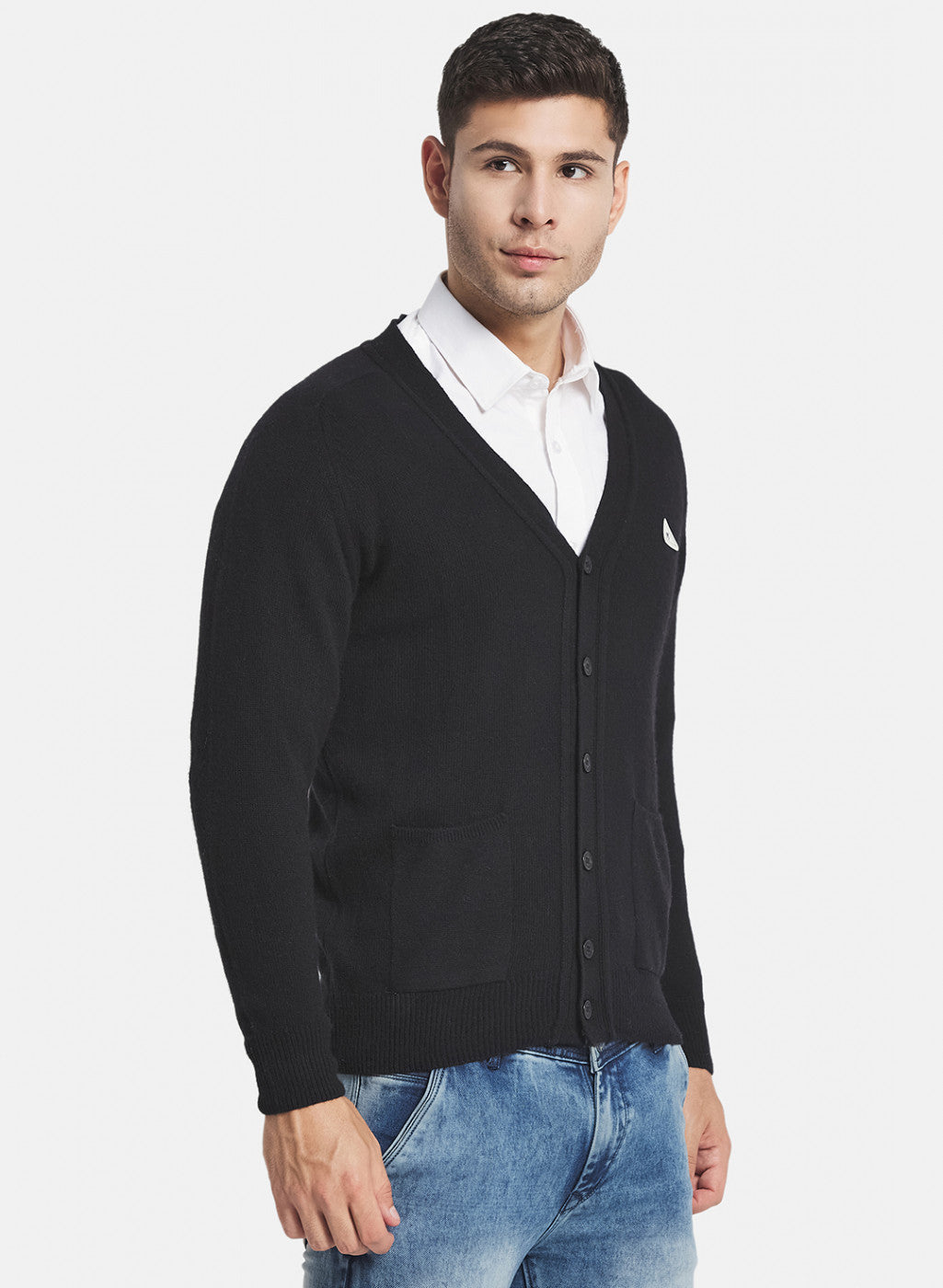 Men Black Solid Cardigan