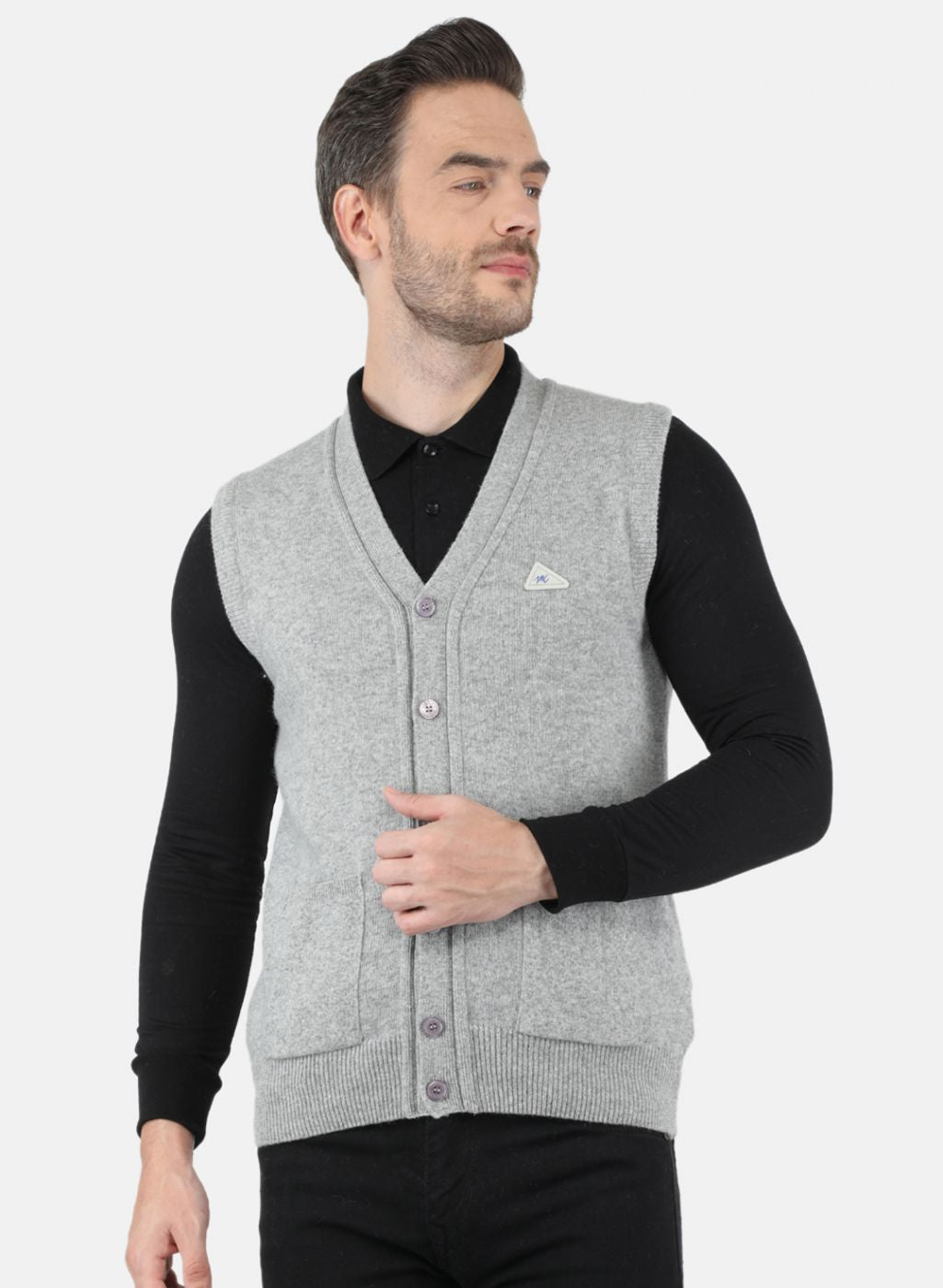 Men Grey Solid Cardigan