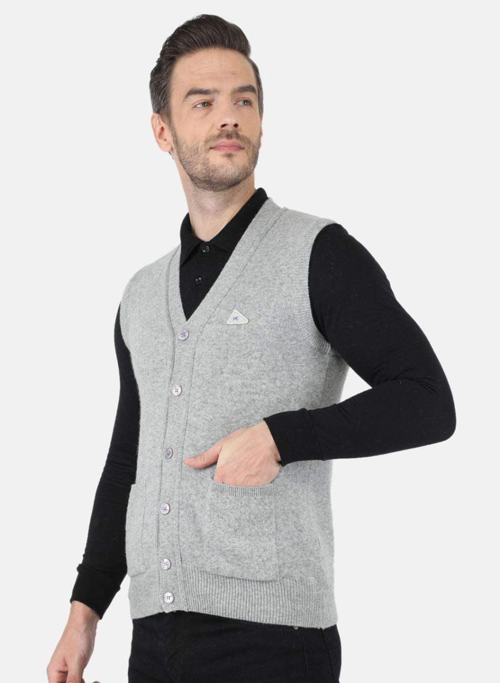 Men Grey Solid Cardigan