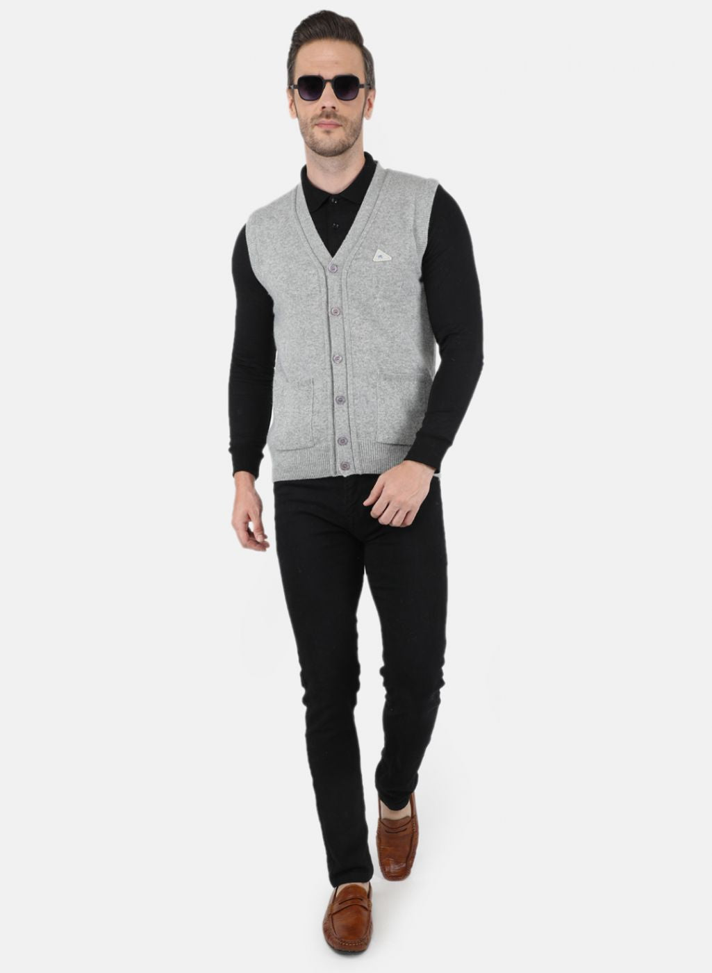 Men Grey Solid Cardigan
