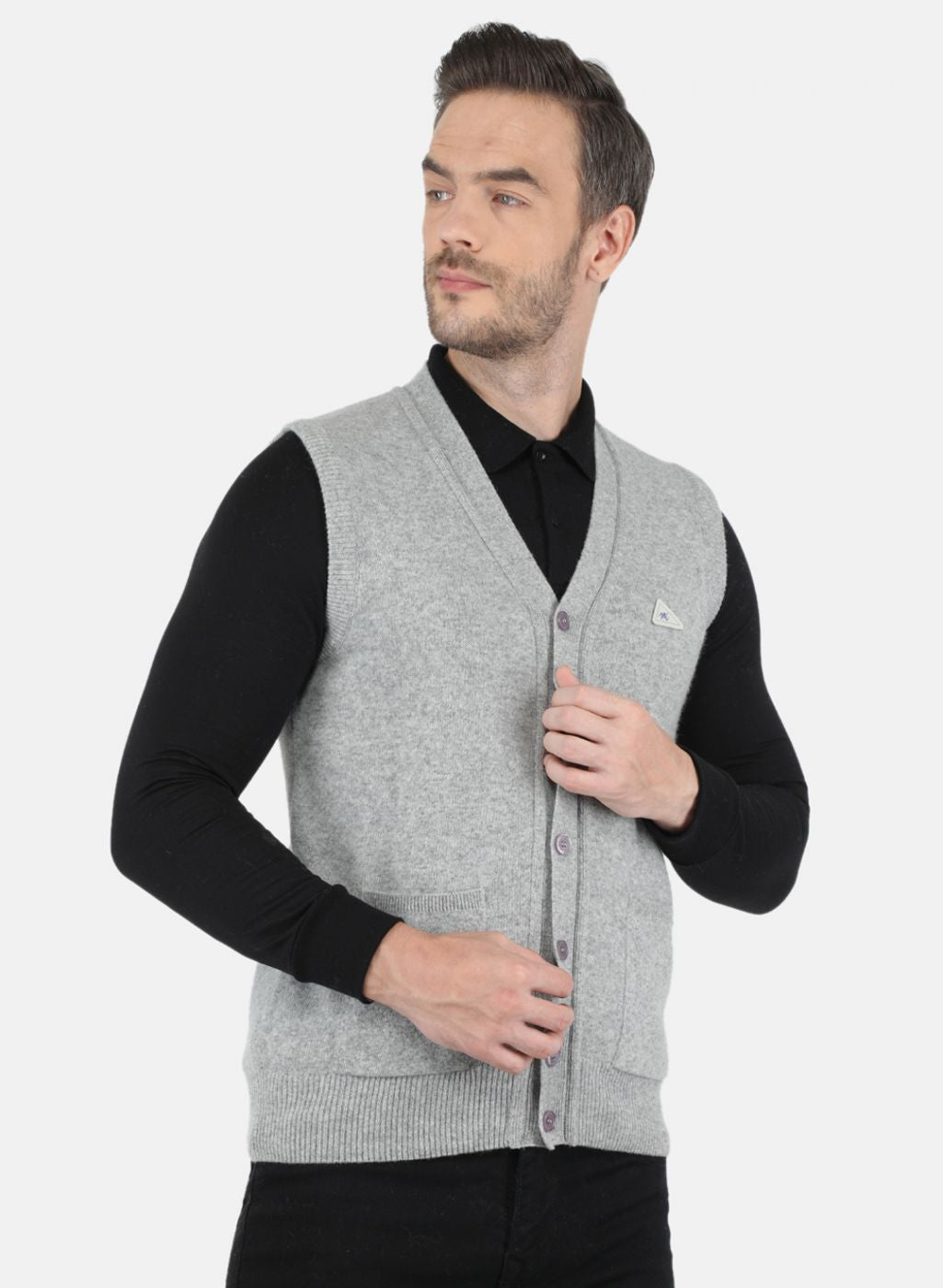 Men Grey Solid Cardigan