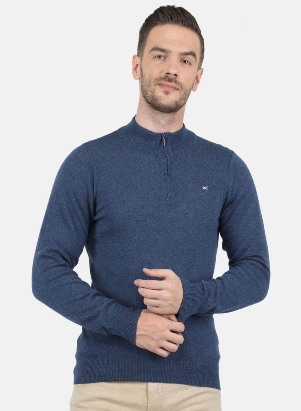Men Blue Solid Pullover