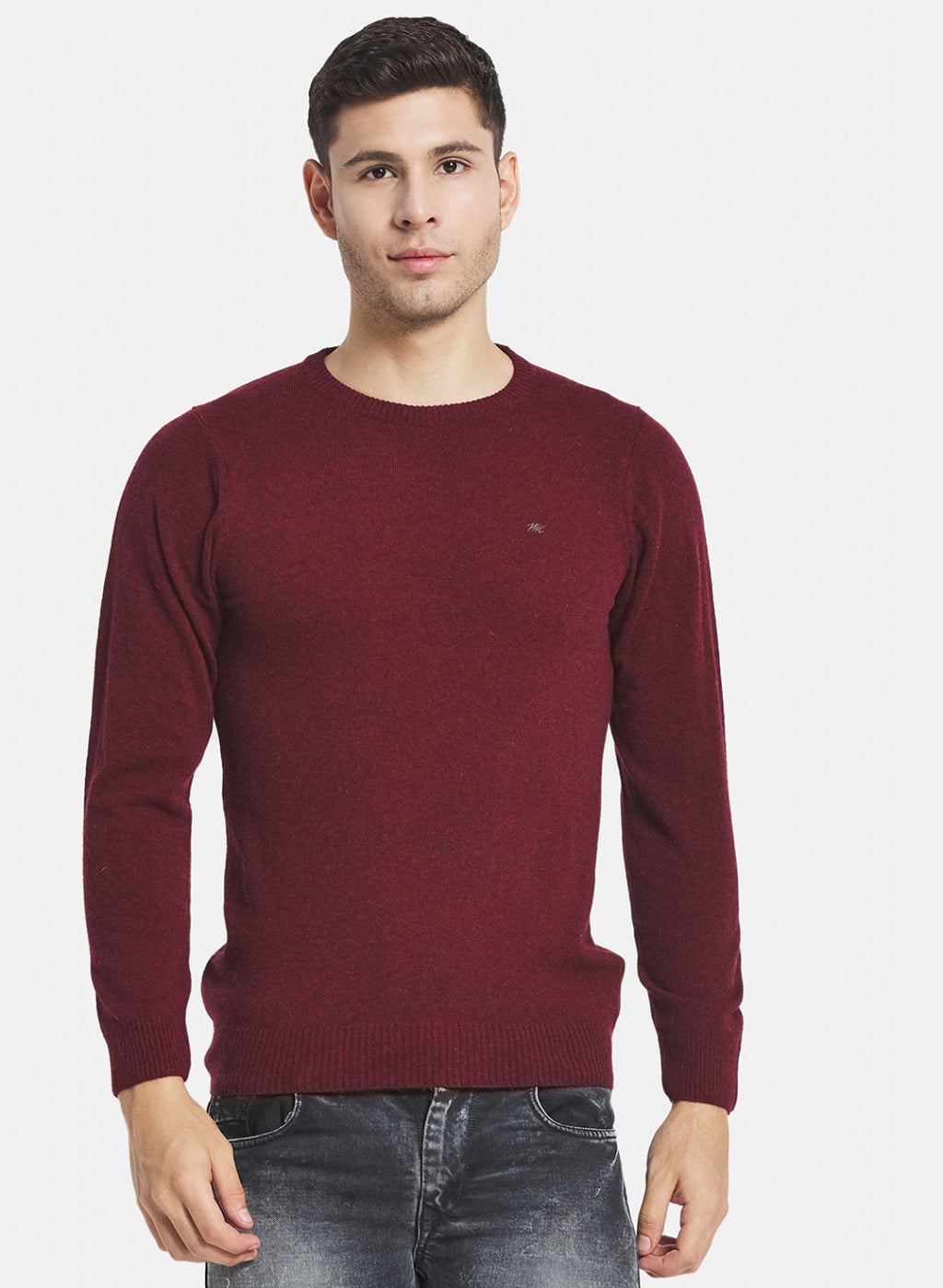 Men Maroon Solid Pullover