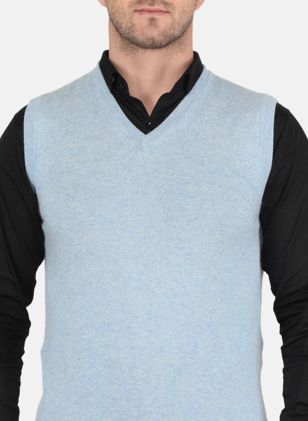Men Sky Blue Solid Sweater