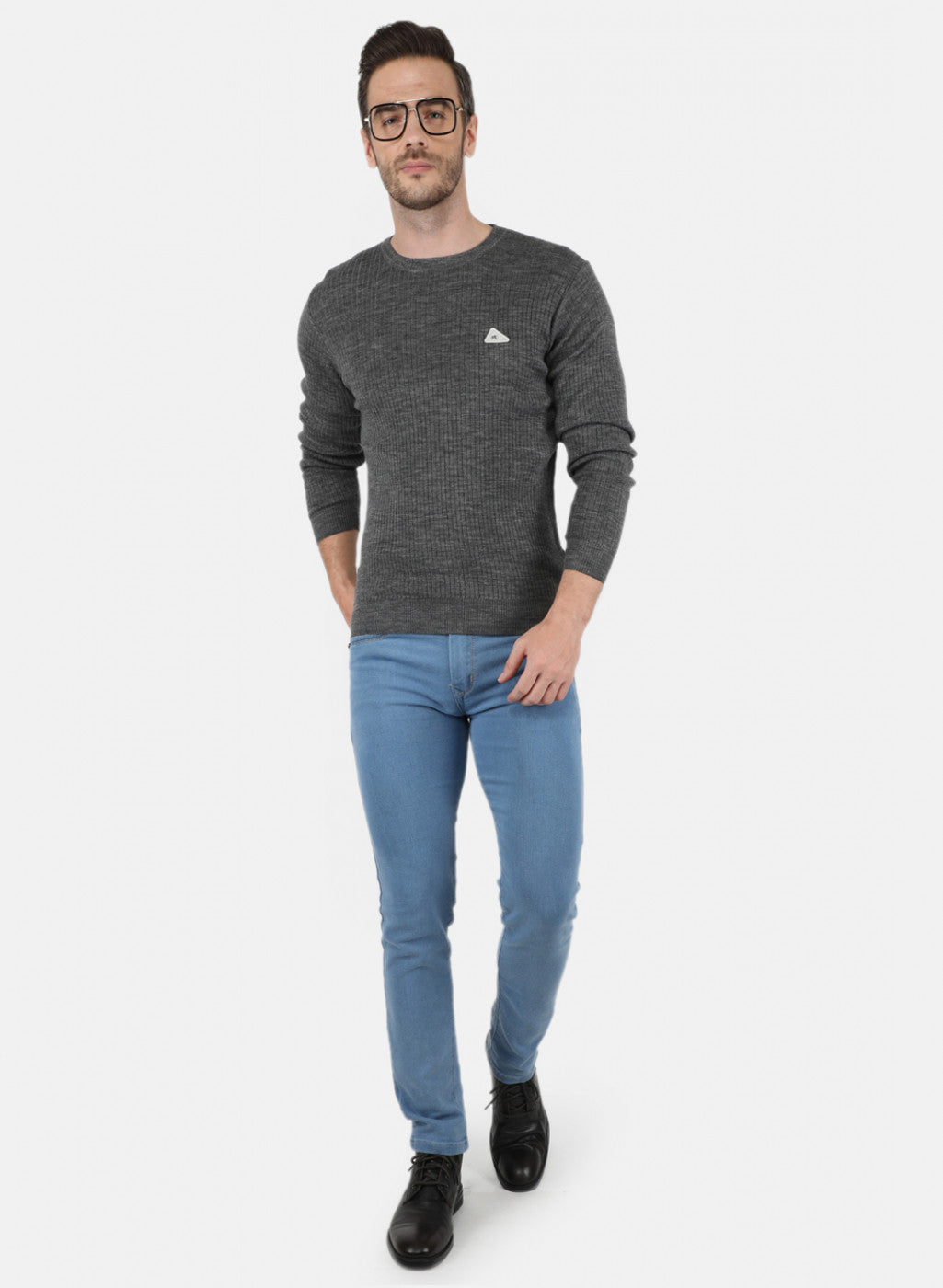 Men Dark Grey Solid Pullover