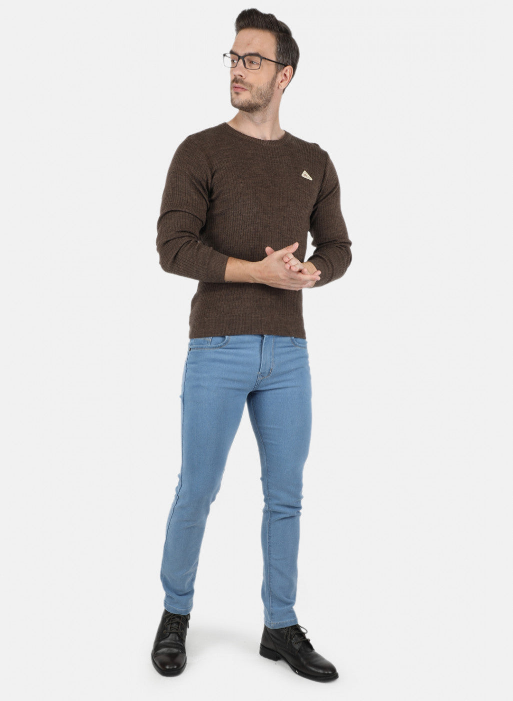 Men Brown Solid Pullover