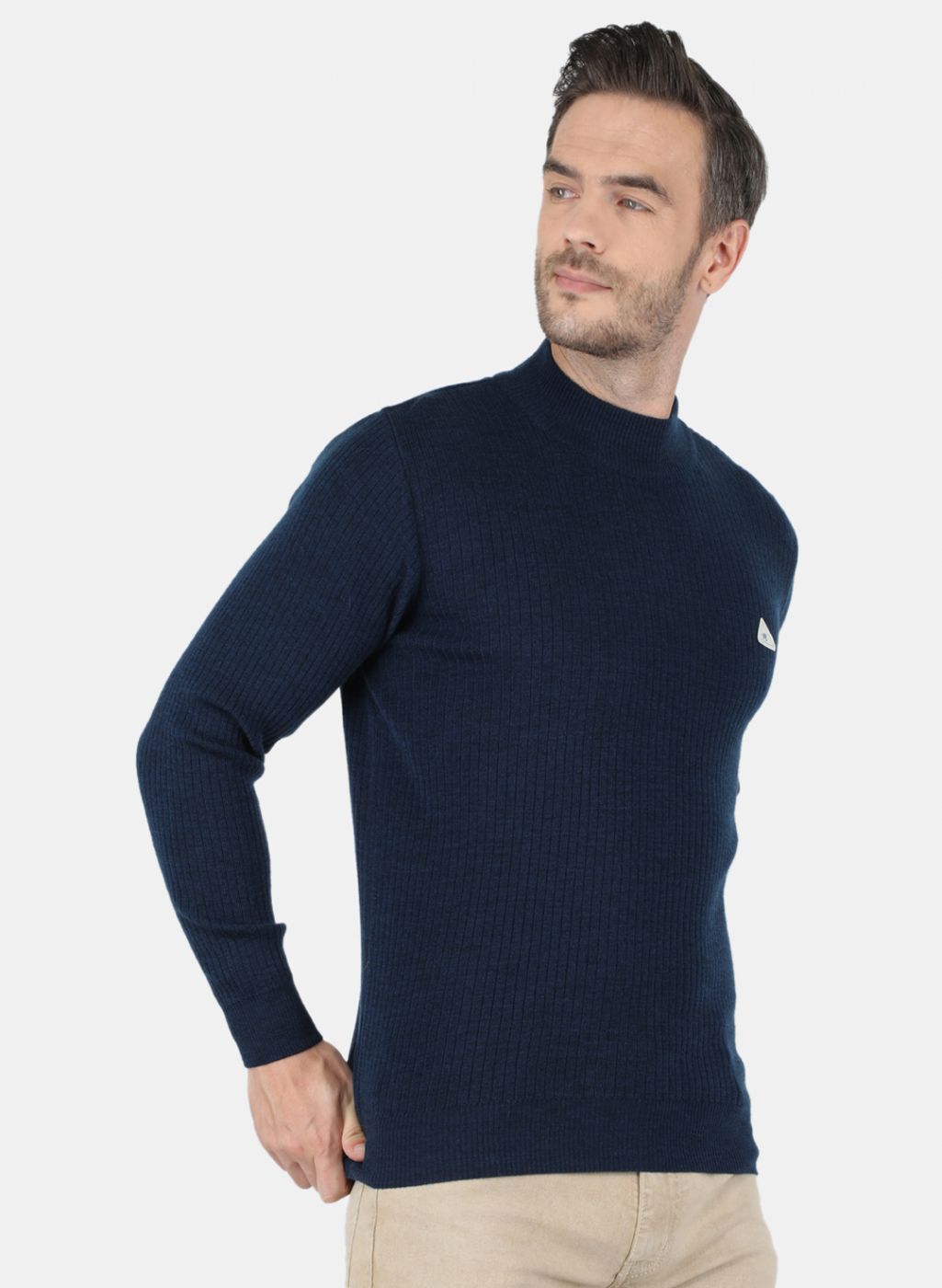 Men NAvy Blue Solid Pullover