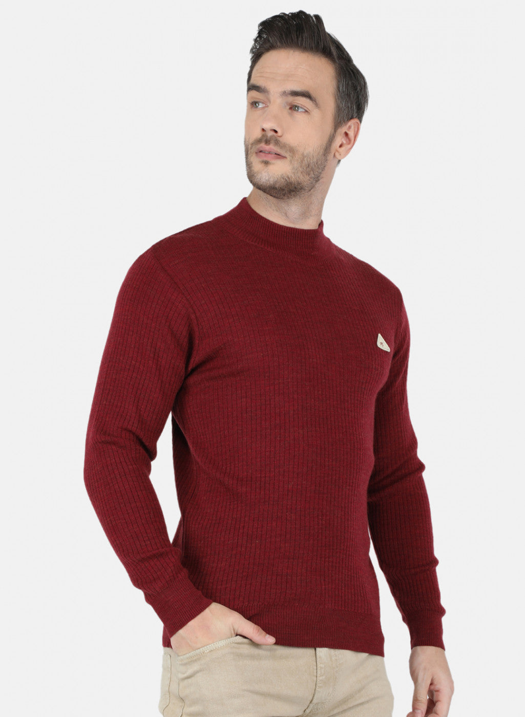 Men Maroon Solid Pullover