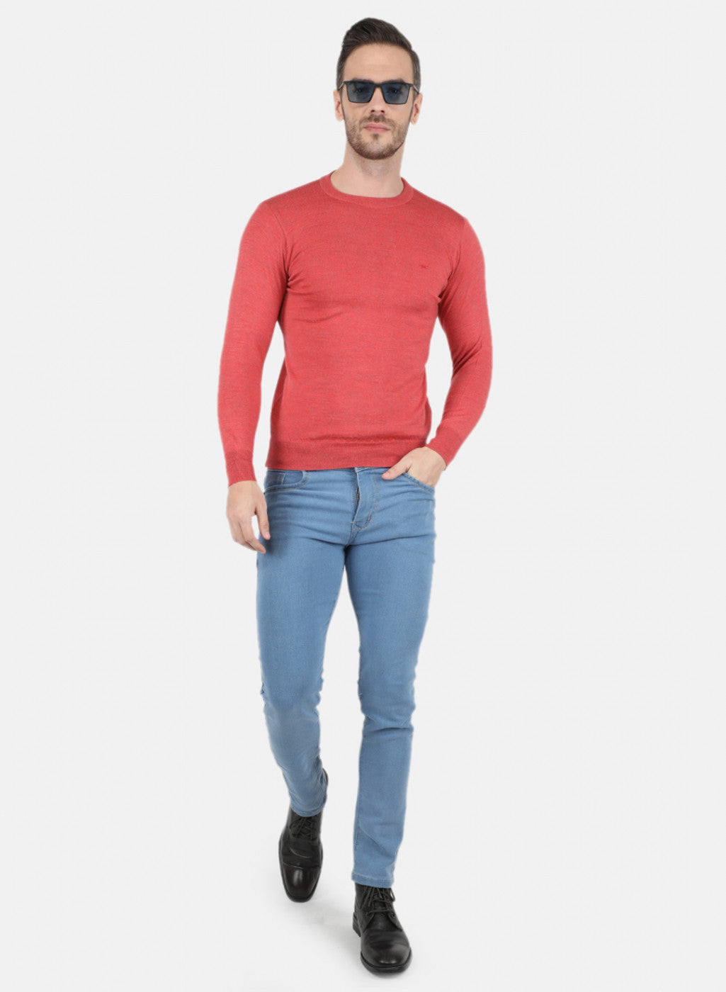 Men Light Red Solid Pullover