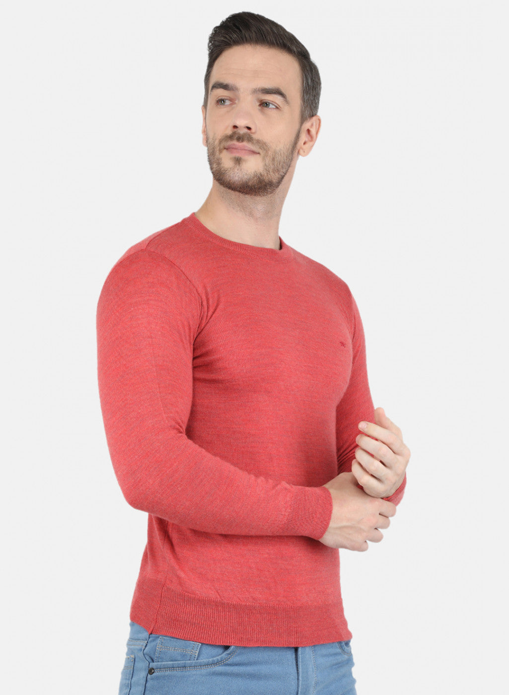 Men Light Red Solid Pullover