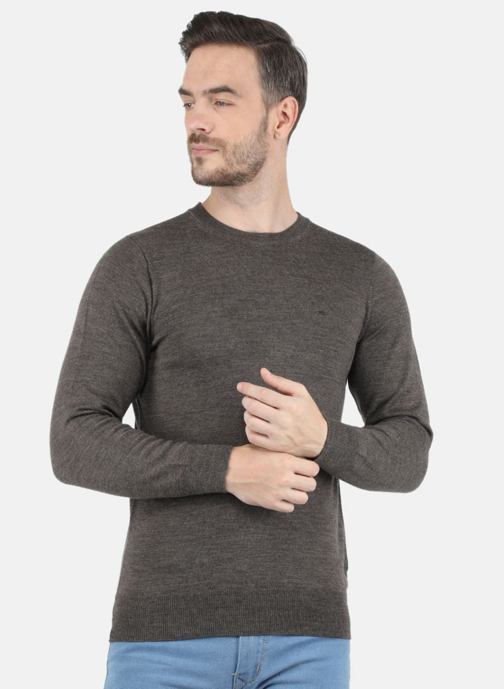 Men Brown Solid Pullover