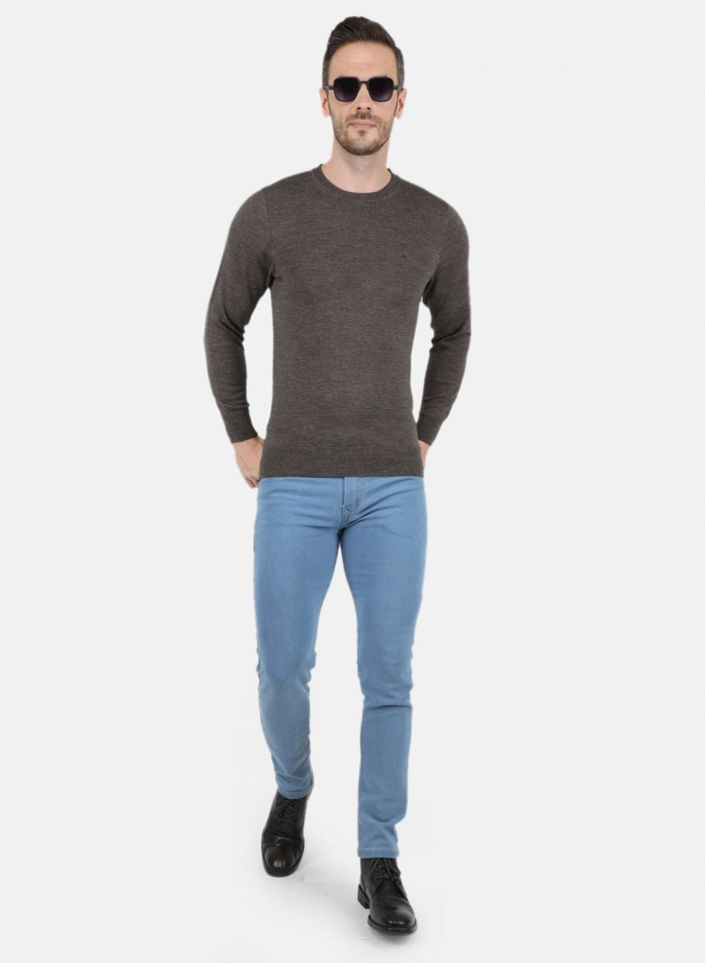 Men Brown Solid Pullover