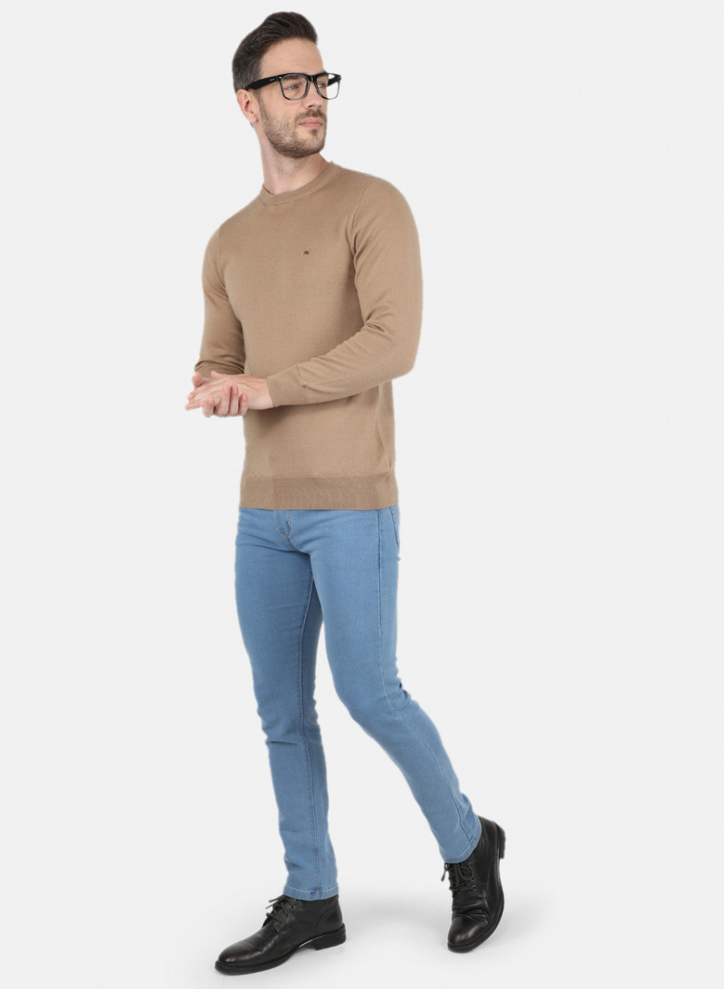 Men Beige Solid Pullover