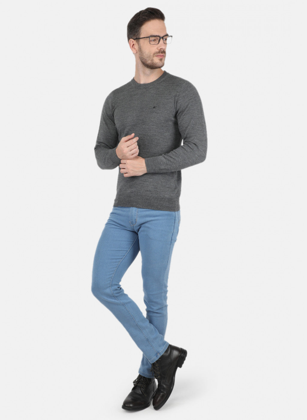 Men Grey Solid Pullover