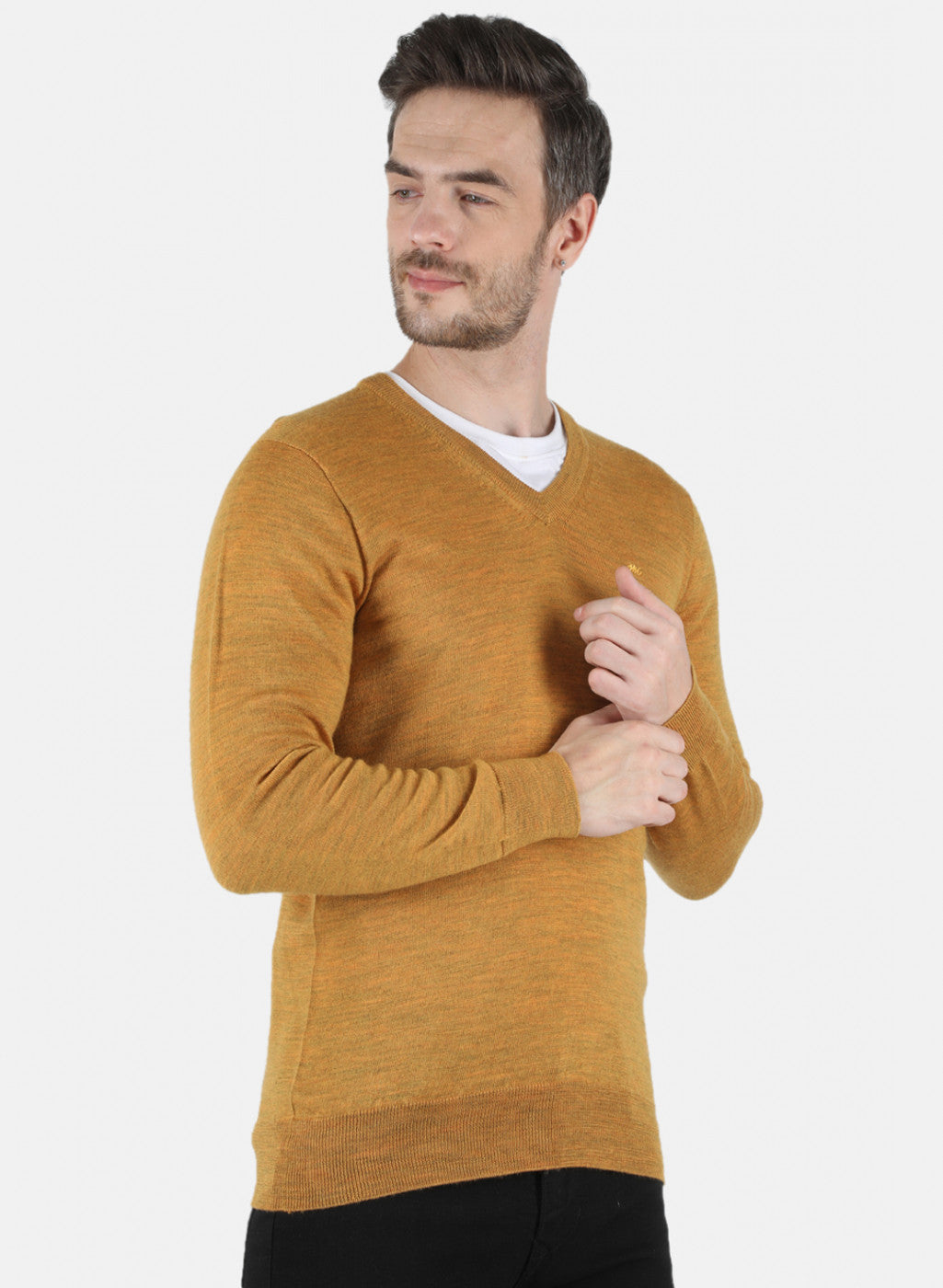 Men Gold Solid Pullover