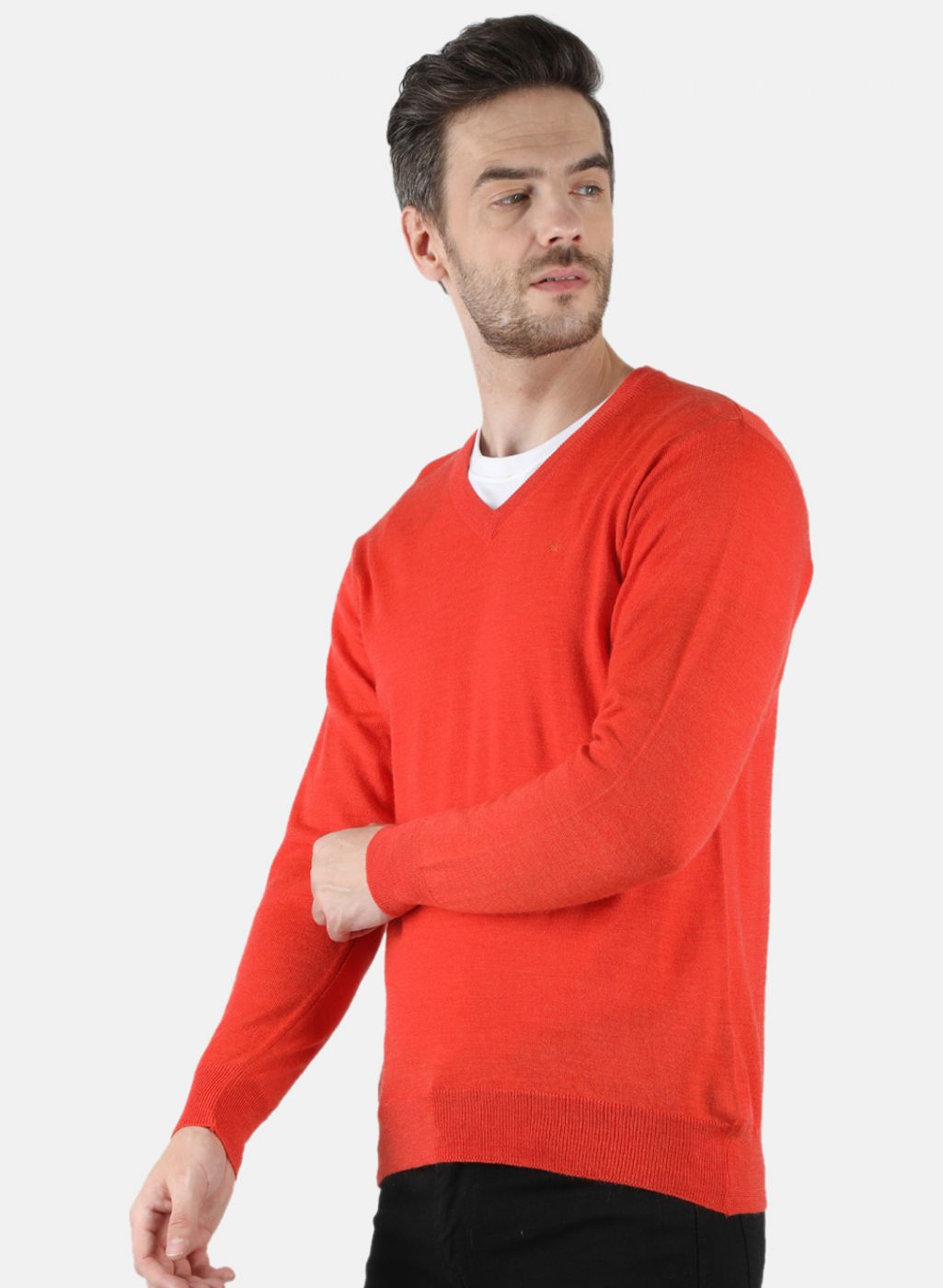 Men Orange Solid Pullover