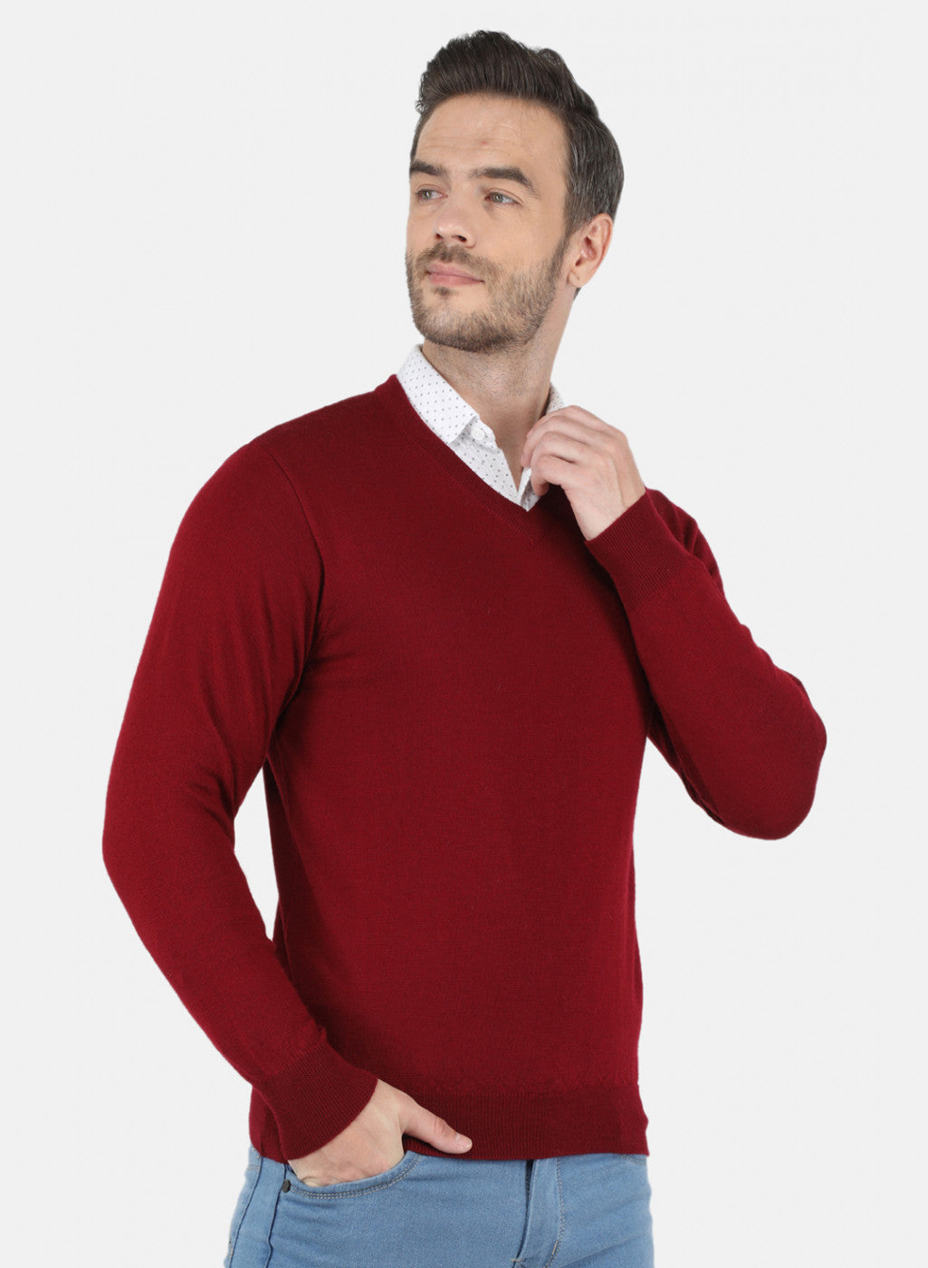 Men Maroon Solid Pullover