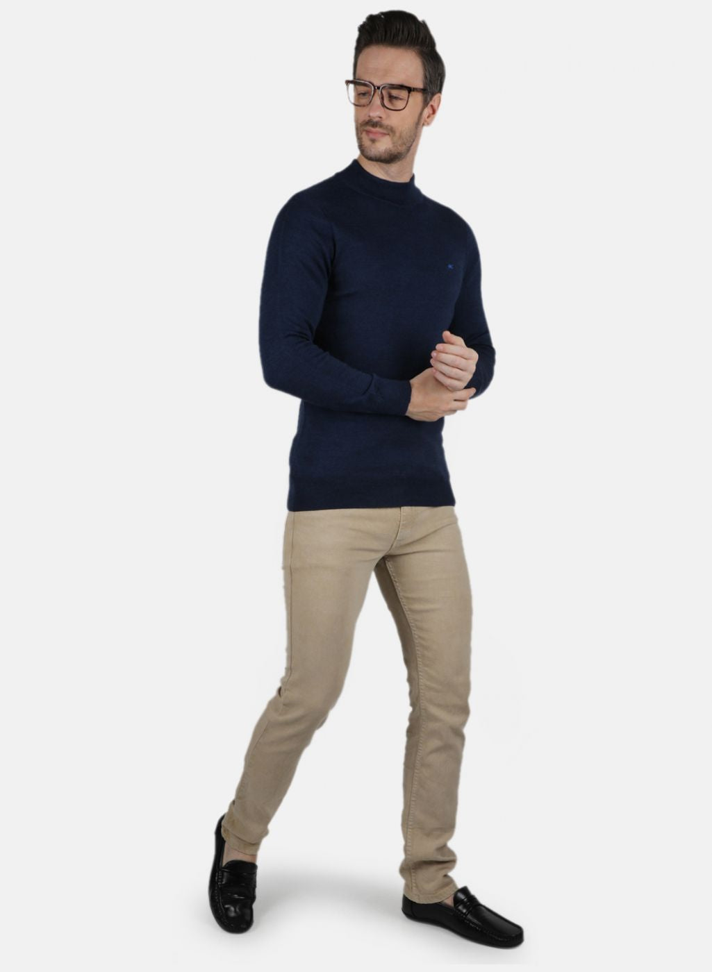 Men NAvy Blue Solid Pullover