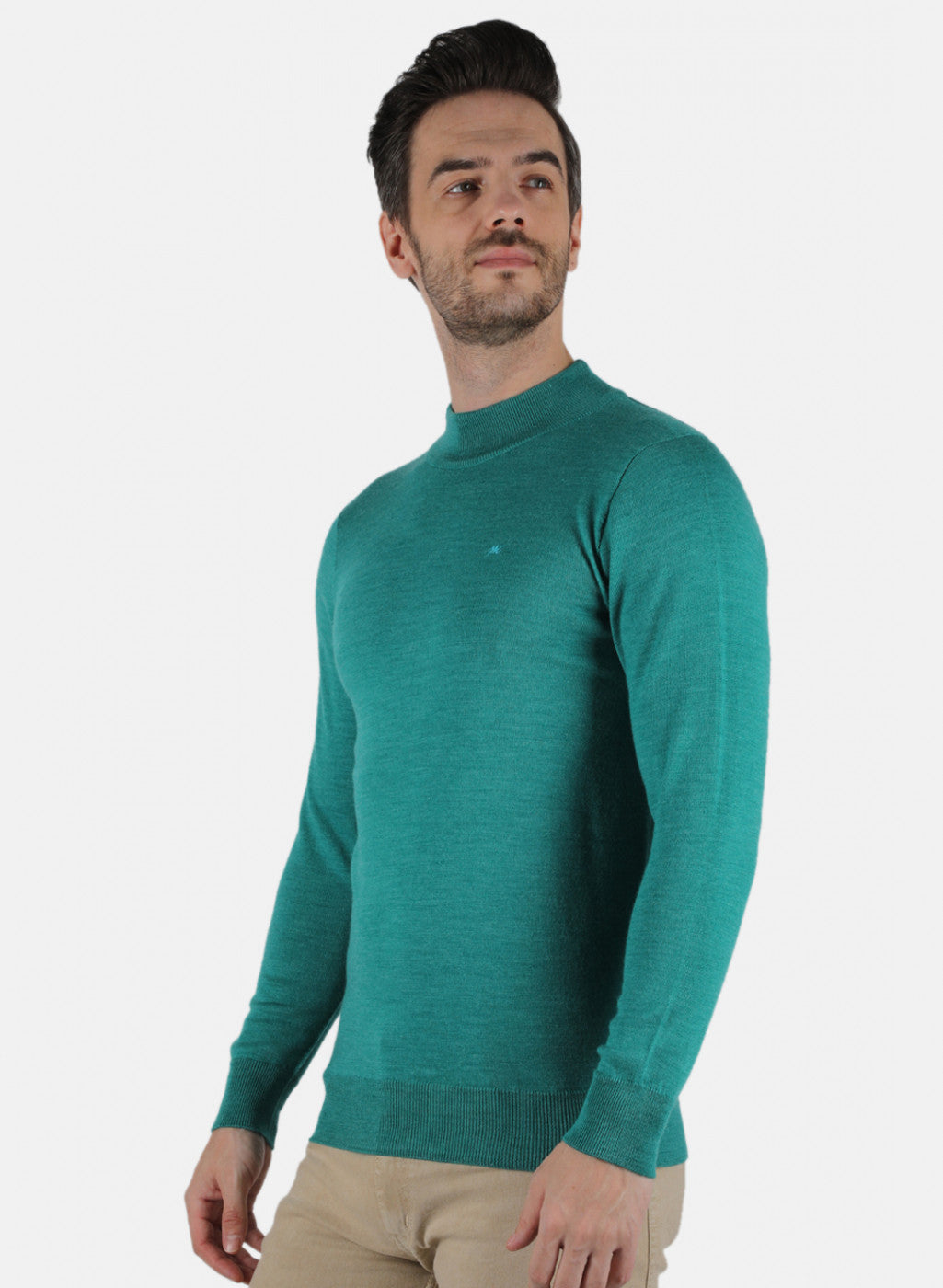 Men Aqua Green Solid Pullover