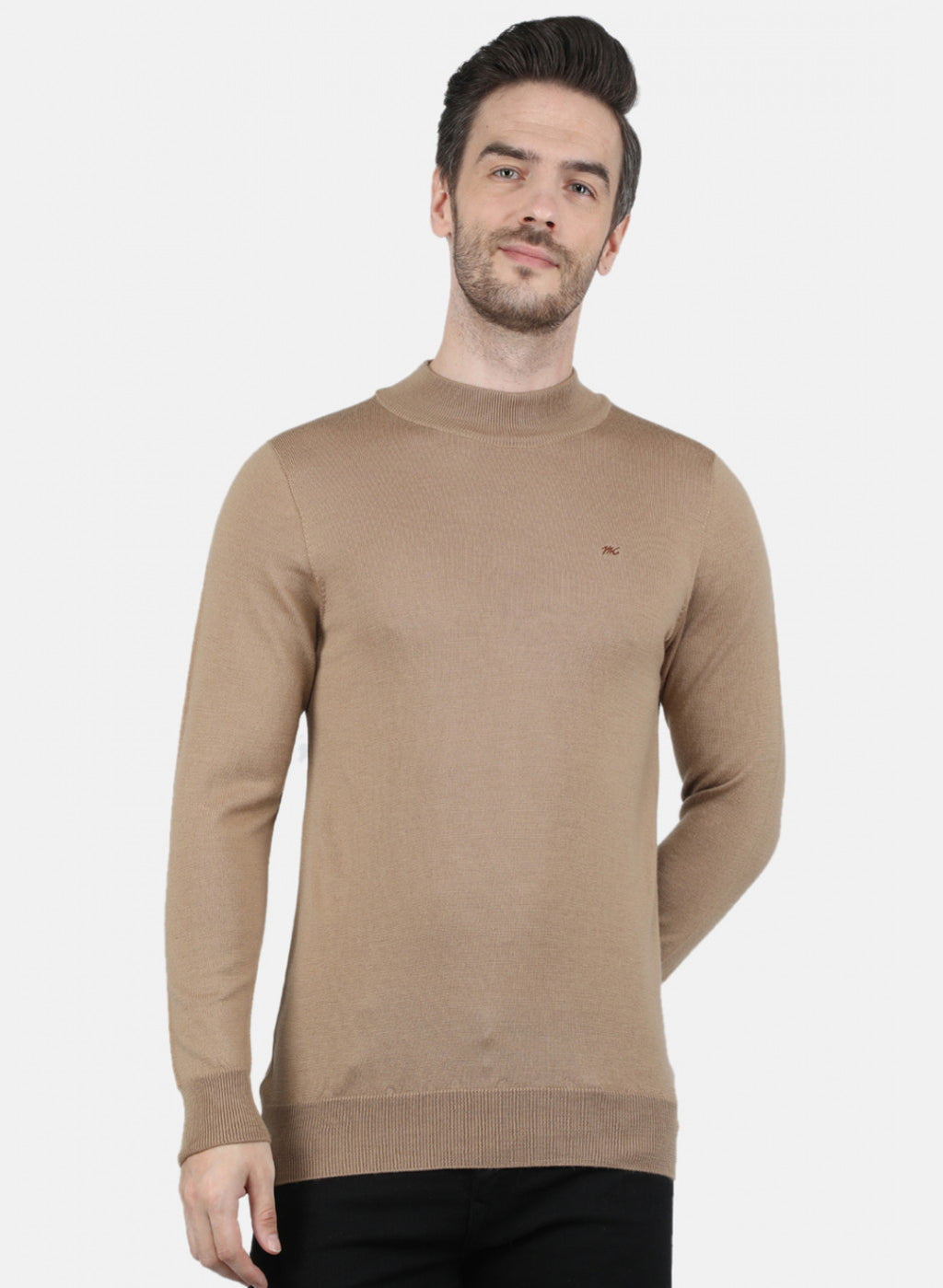 Men Beige Solid Pullover