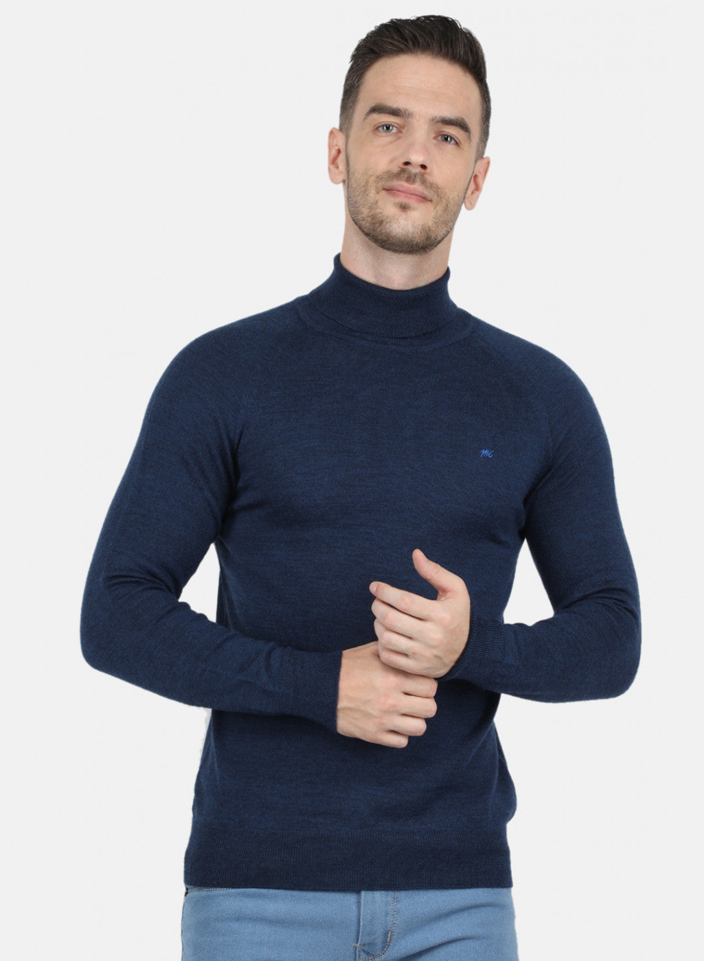 Men NAvy Blue Solid Pullover
