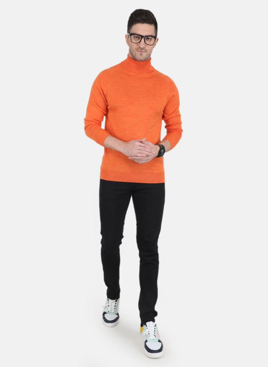 Men Orange Solid Pullover