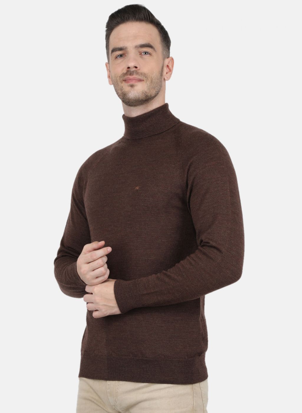 Men Brown Solid Pullover
