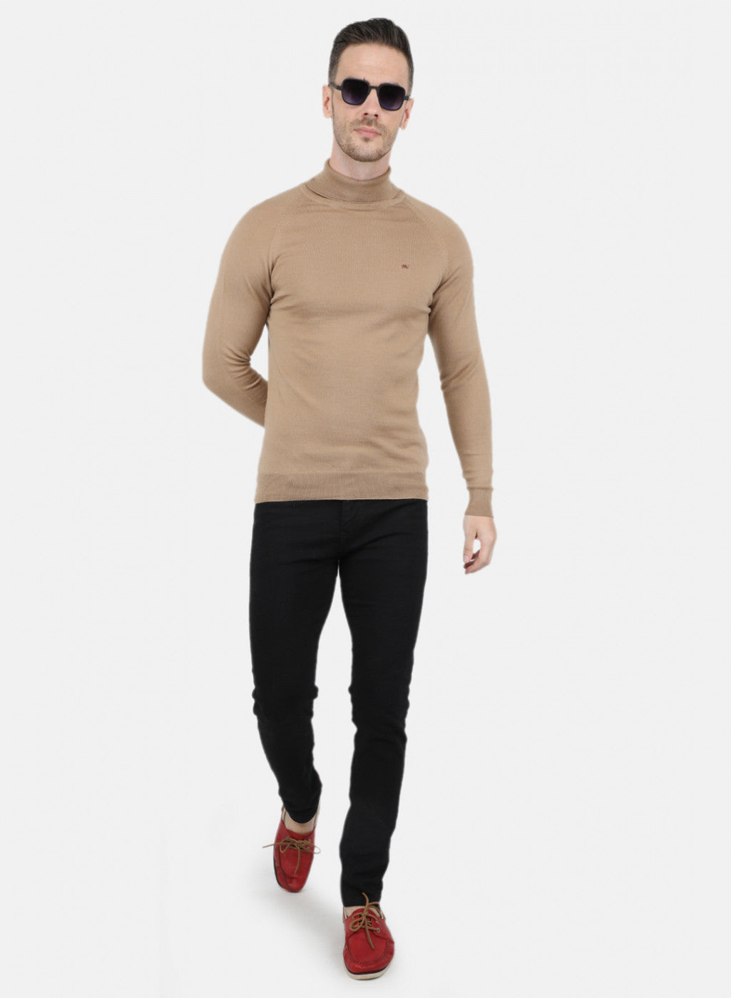 Men Beige Solid Pullover