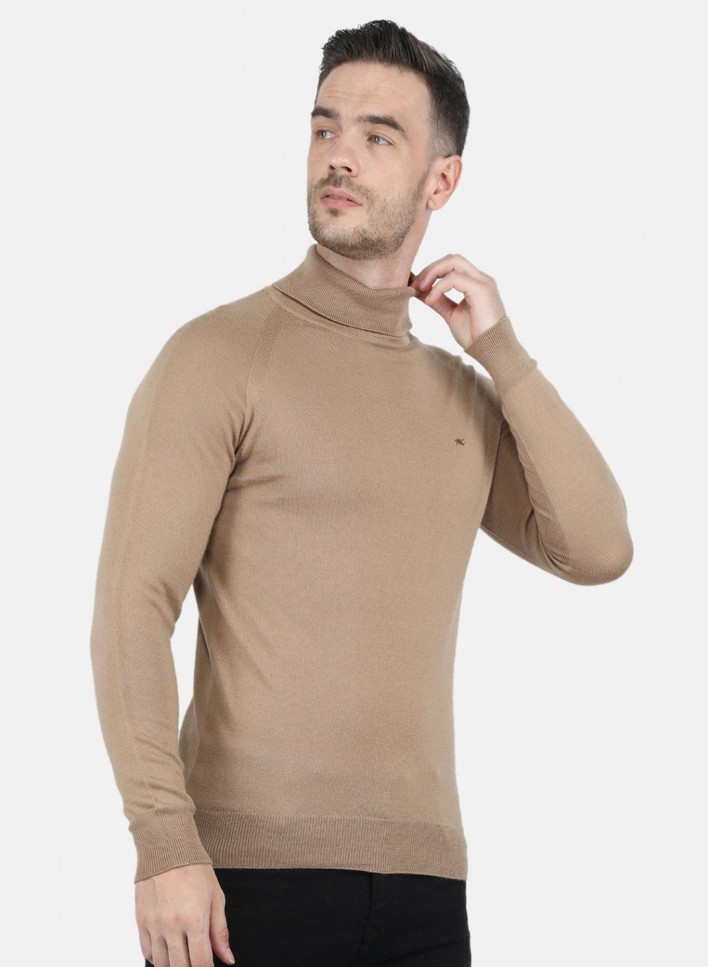 Men Beige Solid Pullover